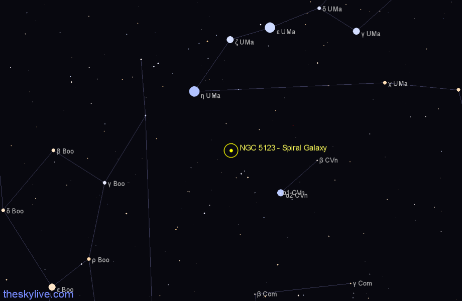 Finder chart NGC 5123 - Spiral Galaxy in Canes Venatici star