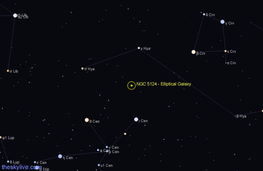 Finder chart NGC 5124 - Elliptical Galaxy in Centaurus star