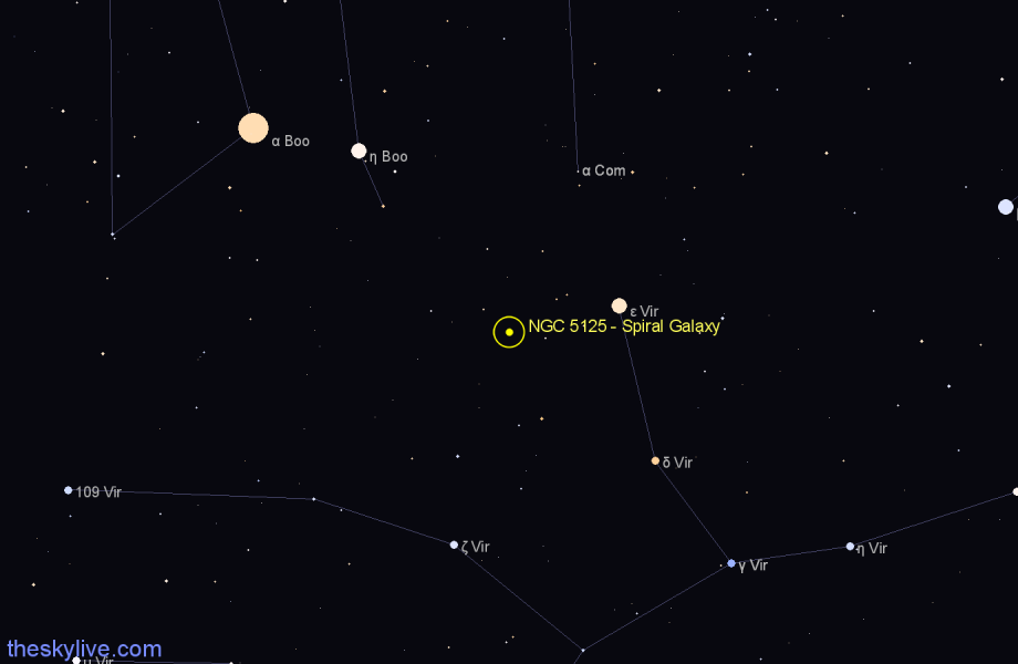 Finder chart NGC 5125 - Spiral Galaxy in Virgo star