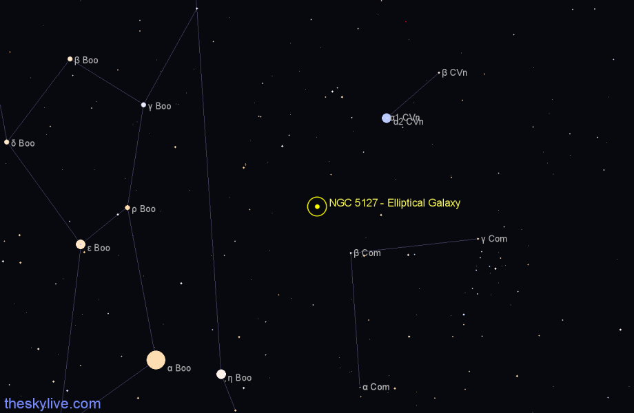 Finder chart NGC 5127 - Elliptical Galaxy in Canes Venatici star
