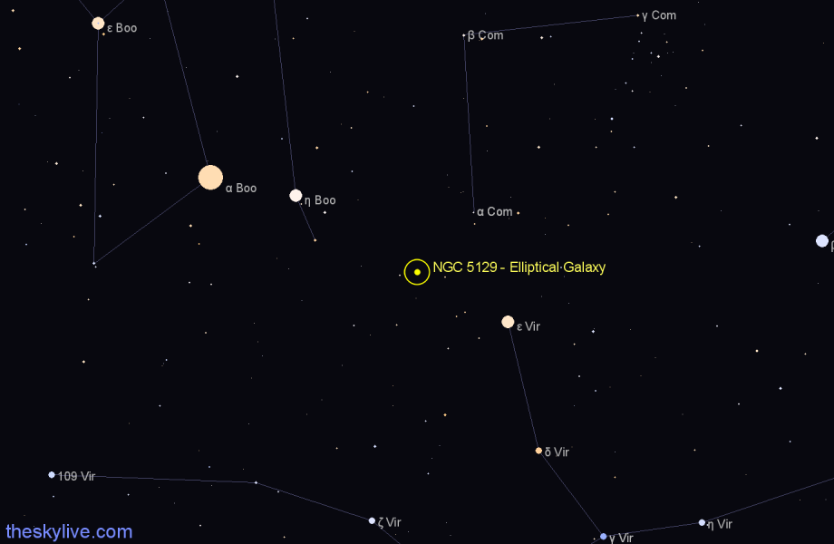 Finder chart NGC 5129 - Elliptical Galaxy in Virgo star