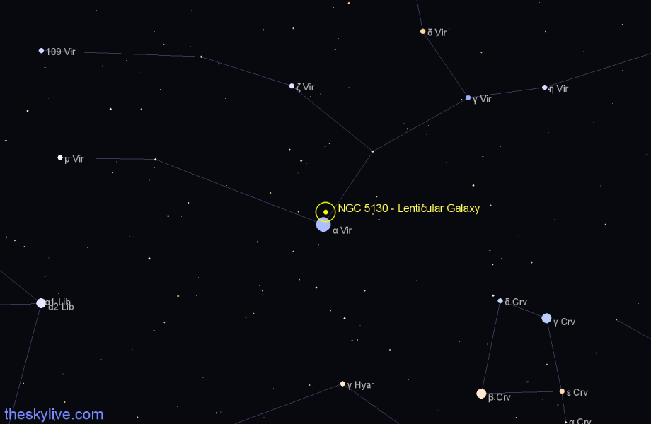 Finder chart NGC 5130 - Lenticular Galaxy in Virgo star