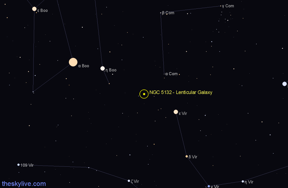 Finder chart NGC 5132 - Lenticular Galaxy in Virgo star