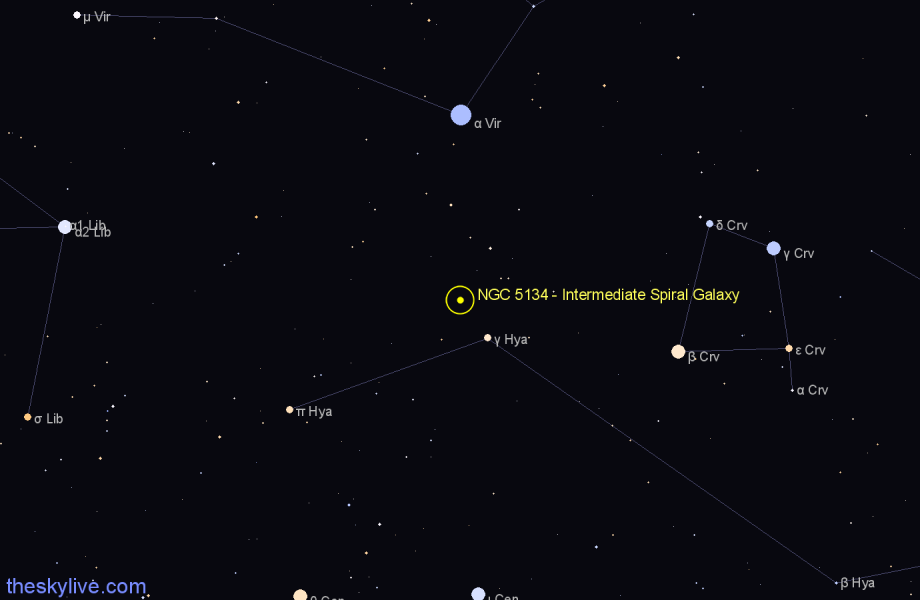 Finder chart NGC 5134 - Intermediate Spiral Galaxy in Virgo star