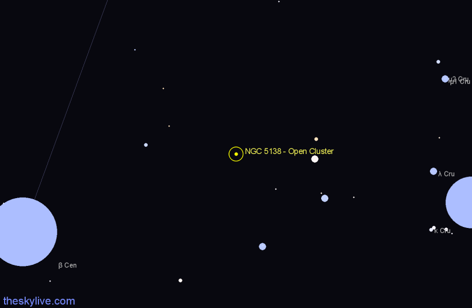 Finder chart NGC 5138 - Open Cluster in Centaurus star