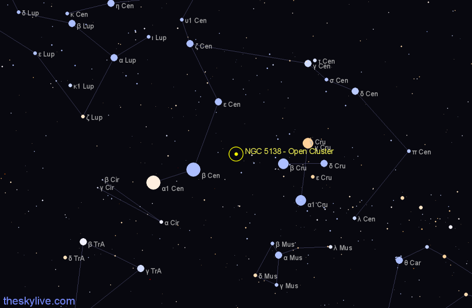 Finder chart NGC 5138 - Open Cluster in Centaurus star