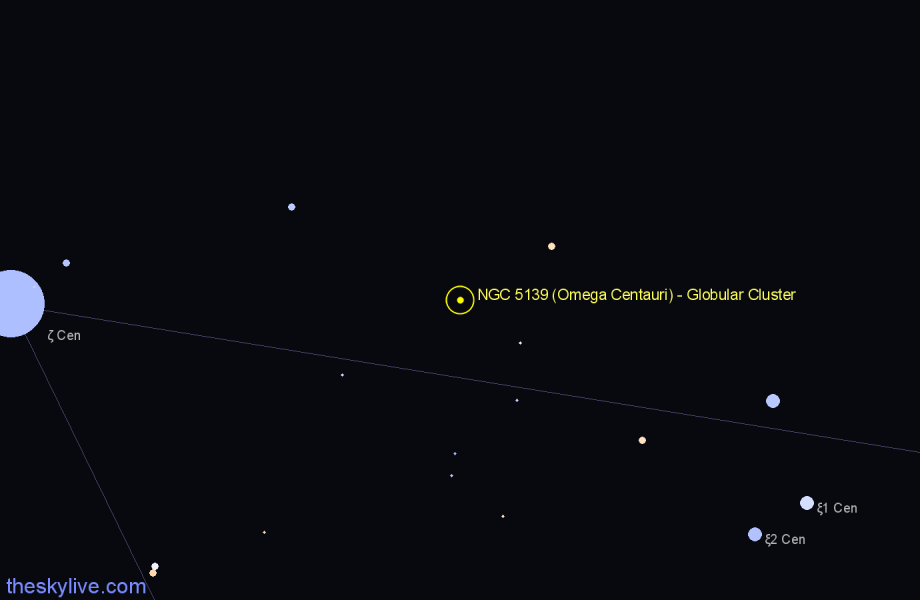 Finder chart NGC 5139 (Omega Centauri) - Globular Cluster in Centaurus star