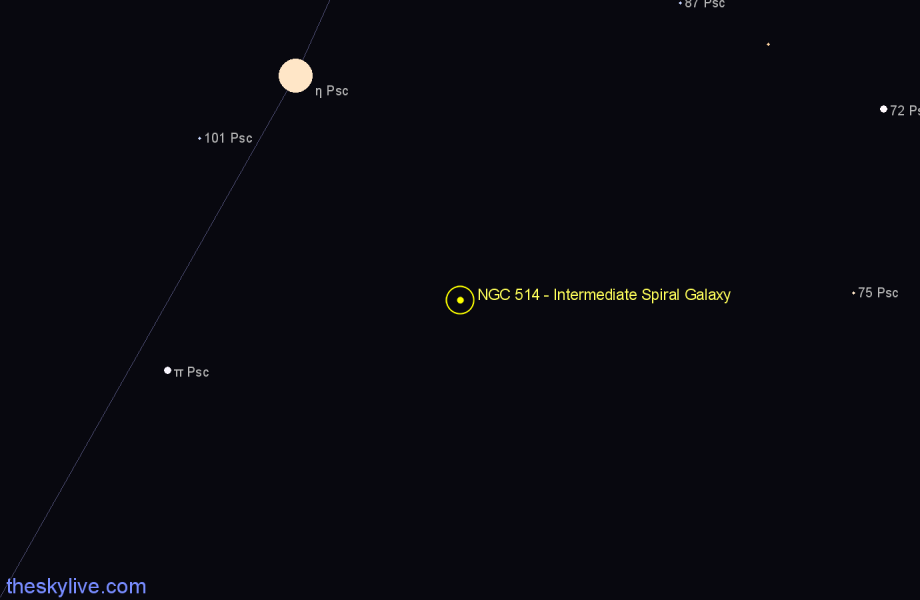 Finder chart NGC 514 - Intermediate Spiral Galaxy in Pisces star