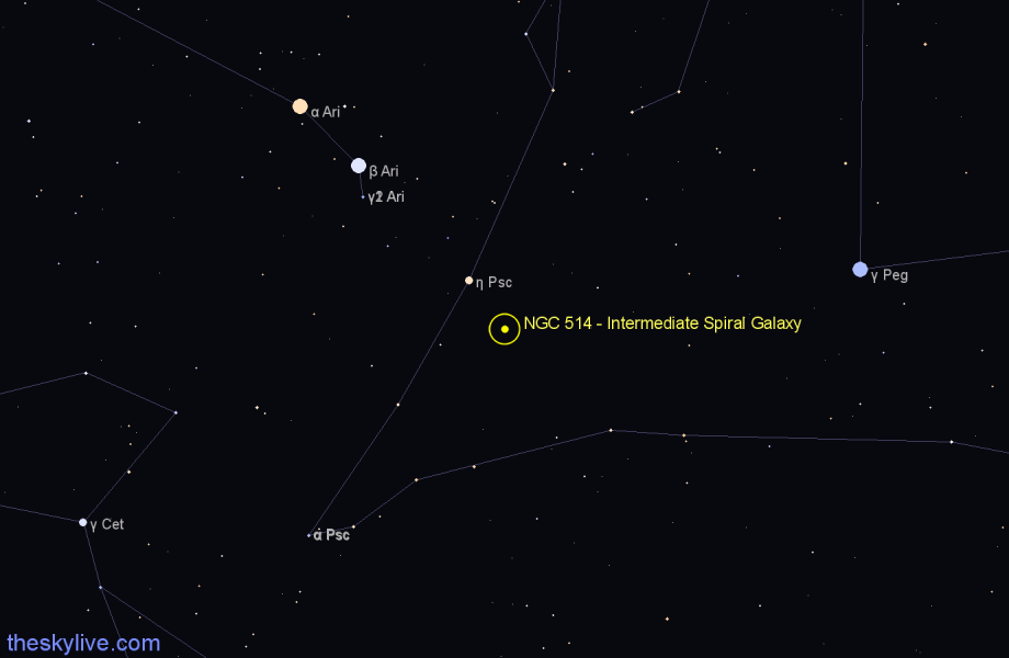 Finder chart NGC 514 - Intermediate Spiral Galaxy in Pisces star