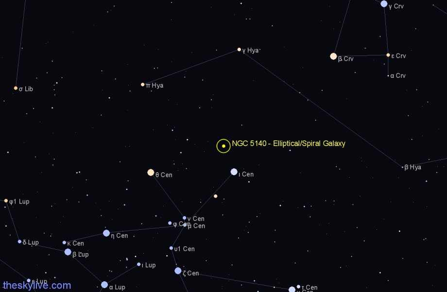 Finder chart NGC 5140 - Elliptical/Spiral Galaxy in Centaurus star