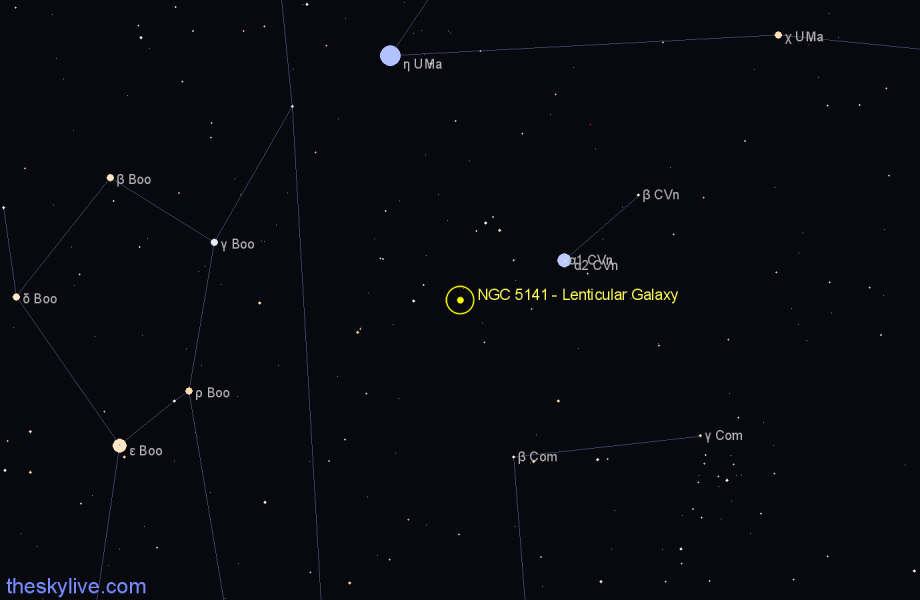 Finder chart NGC 5141 - Lenticular Galaxy in Canes Venatici star