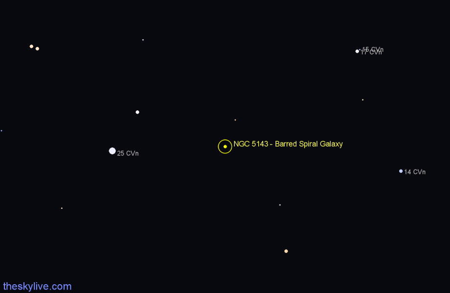 Finder chart NGC 5143 - Barred Spiral Galaxy in Canes Venatici star