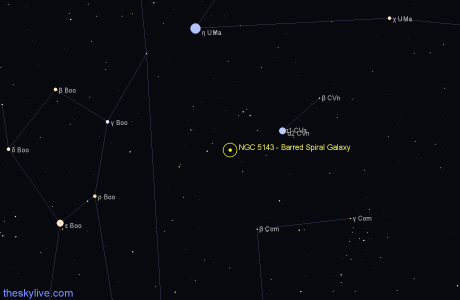 Finder chart NGC 5143 - Barred Spiral Galaxy in Canes Venatici star