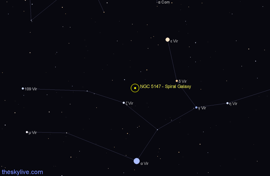 Finder chart NGC 5147 - Spiral Galaxy in Virgo star