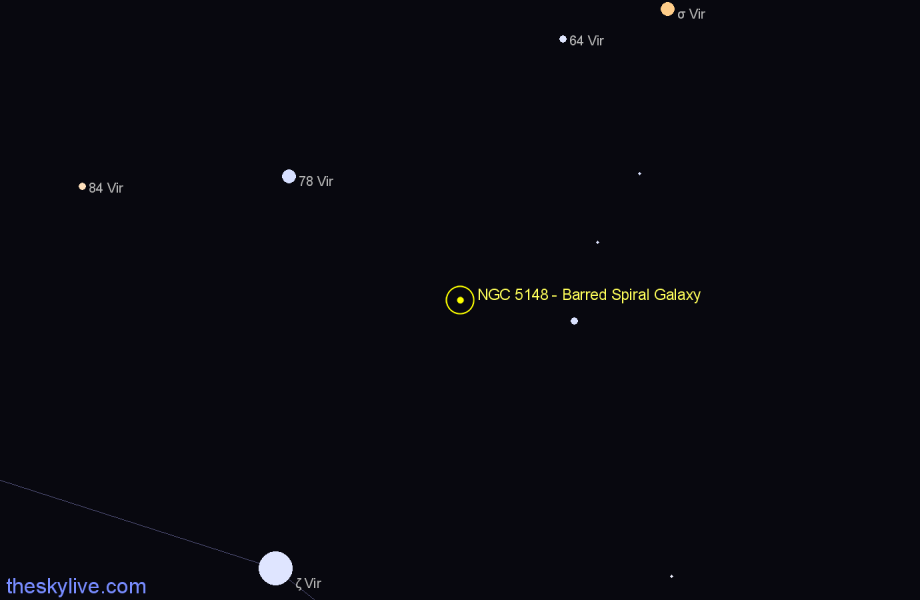 Finder chart NGC 5148 - Barred Spiral Galaxy in Virgo star