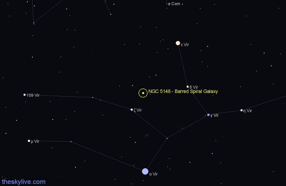 Finder chart NGC 5148 - Barred Spiral Galaxy in Virgo star