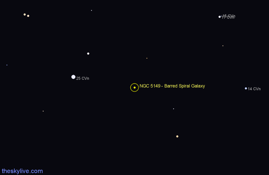 Finder chart NGC 5149 - Barred Spiral Galaxy in Canes Venatici star