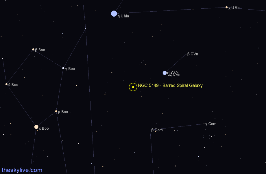 Finder chart NGC 5149 - Barred Spiral Galaxy in Canes Venatici star