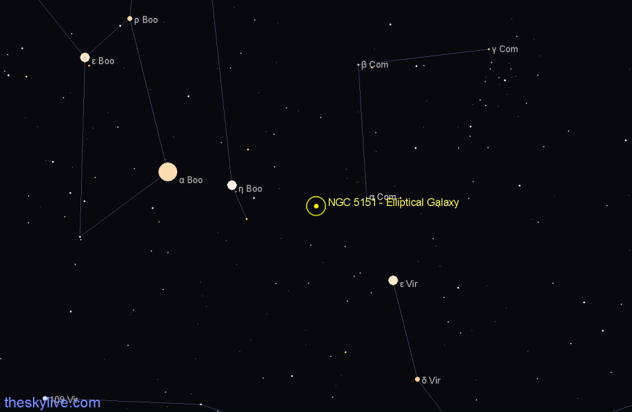 Finder chart NGC 5151 - Elliptical Galaxy in Coma Berenices star