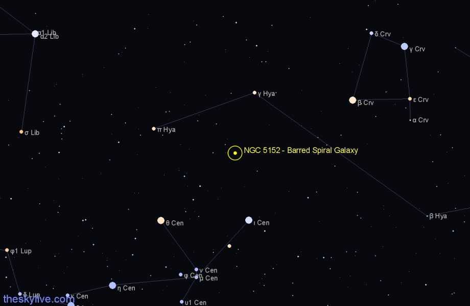 Finder chart NGC 5152 - Barred Spiral Galaxy in Hydra star