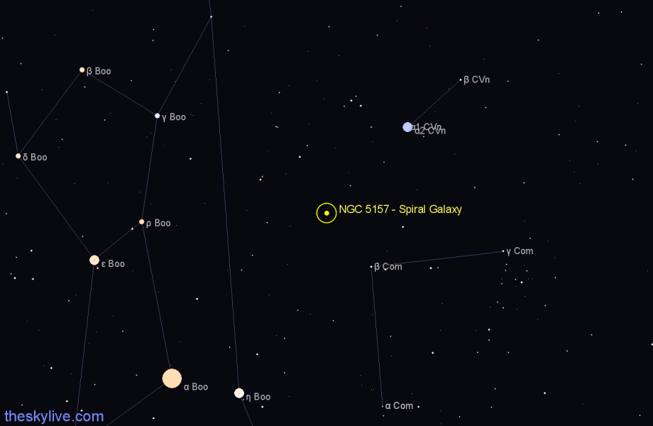 Finder chart NGC 5157 - Spiral Galaxy in Canes Venatici star