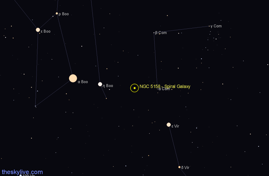 Finder chart NGC 5158 - Spiral Galaxy in Coma Berenices star