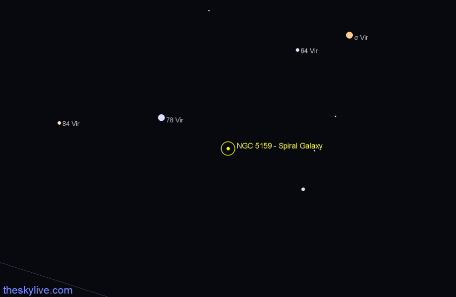 Finder chart NGC 5159 - Spiral Galaxy in Virgo star