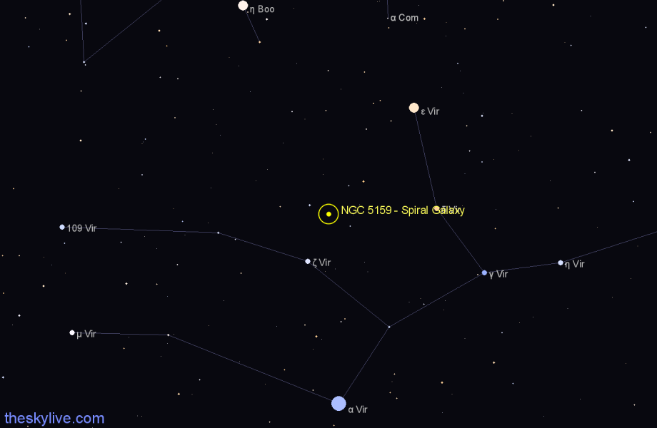 Finder chart NGC 5159 - Spiral Galaxy in Virgo star