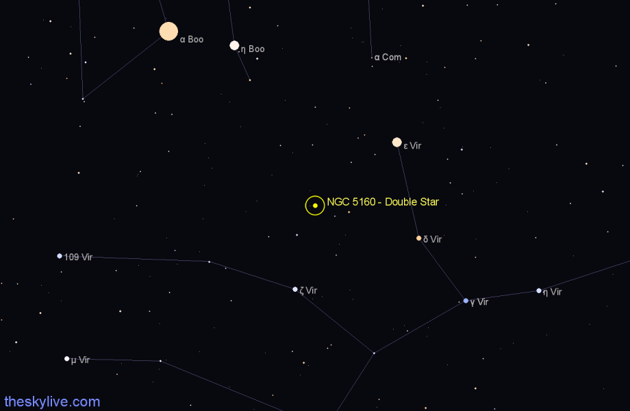 Finder chart NGC 5160 - Double Star in Virgo star