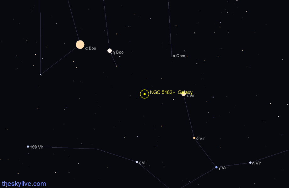 Finder chart NGC 5162 -  Galaxy in Virgo star