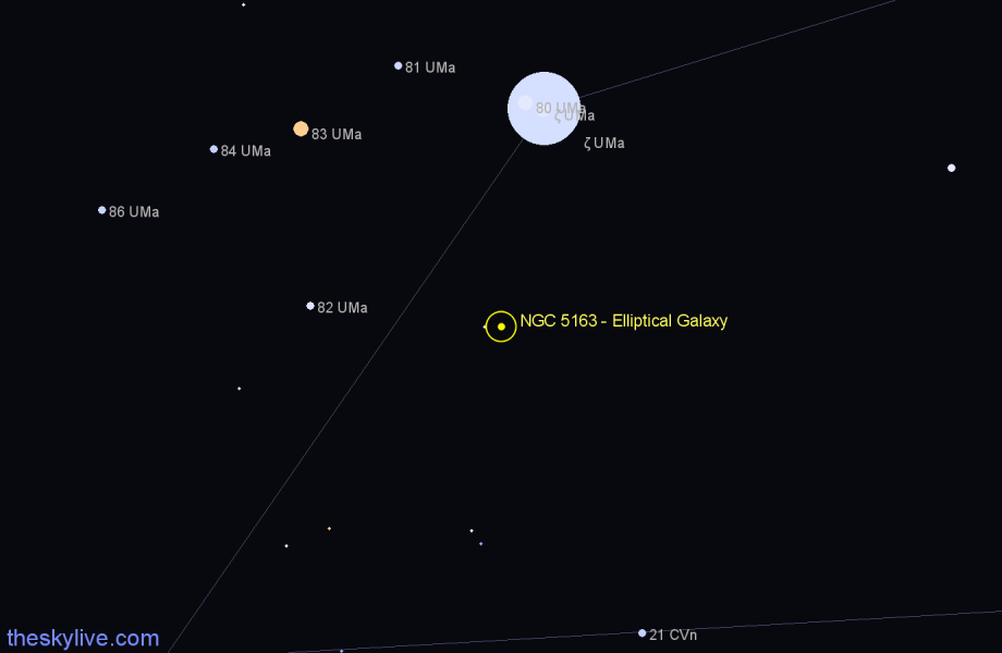 Finder chart NGC 5163 - Elliptical Galaxy in Ursa Major star