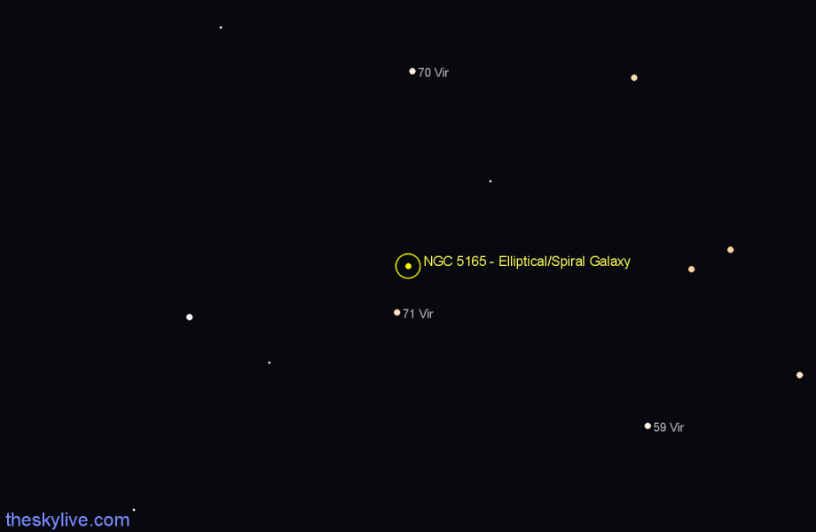 Finder chart NGC 5165 - Elliptical/Spiral Galaxy in Virgo star