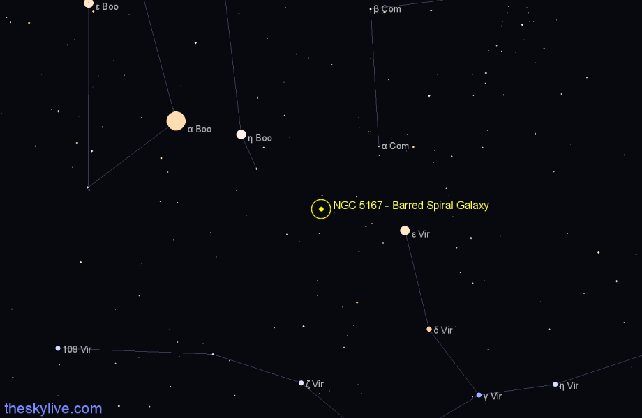 Finder chart NGC 5167 - Barred Spiral Galaxy in Virgo star