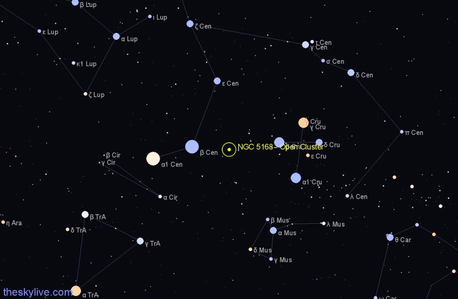 Finder chart NGC 5168 - Open Cluster in Centaurus star