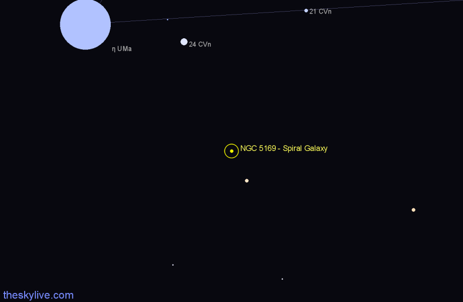 Finder chart NGC 5169 - Spiral Galaxy in Canes Venatici star