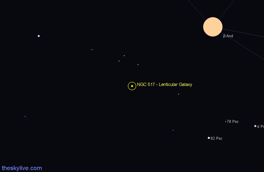Finder chart NGC 517 - Lenticular Galaxy in Pisces star