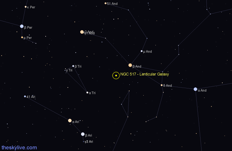Finder chart NGC 517 - Lenticular Galaxy in Pisces star
