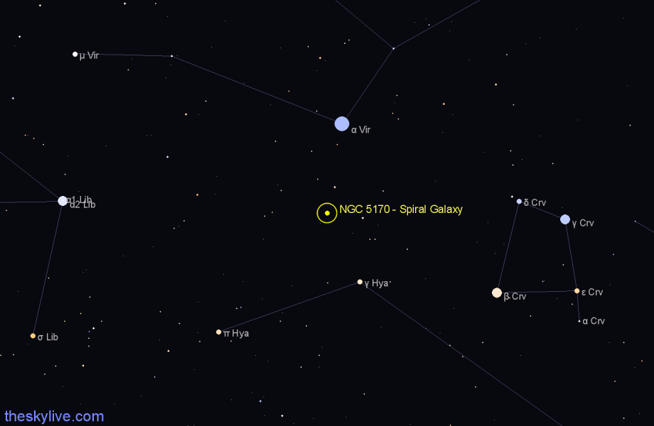 Finder chart NGC 5170 - Spiral Galaxy in Virgo star