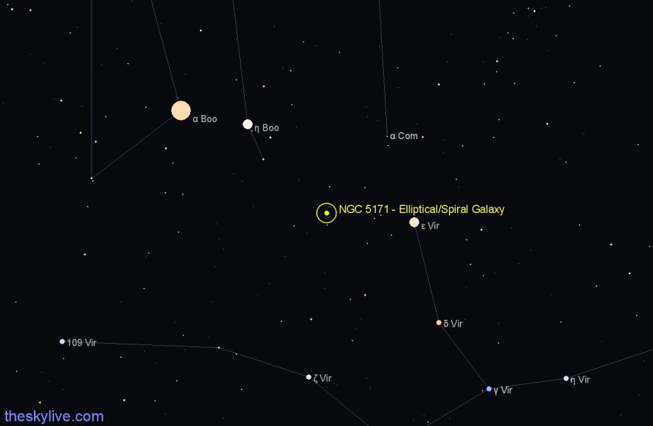 Finder chart NGC 5171 - Elliptical/Spiral Galaxy in Virgo star