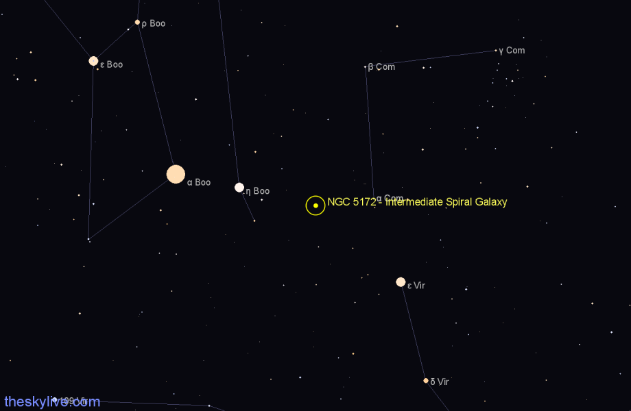 Finder chart NGC 5172 - Intermediate Spiral Galaxy in Coma Berenices star