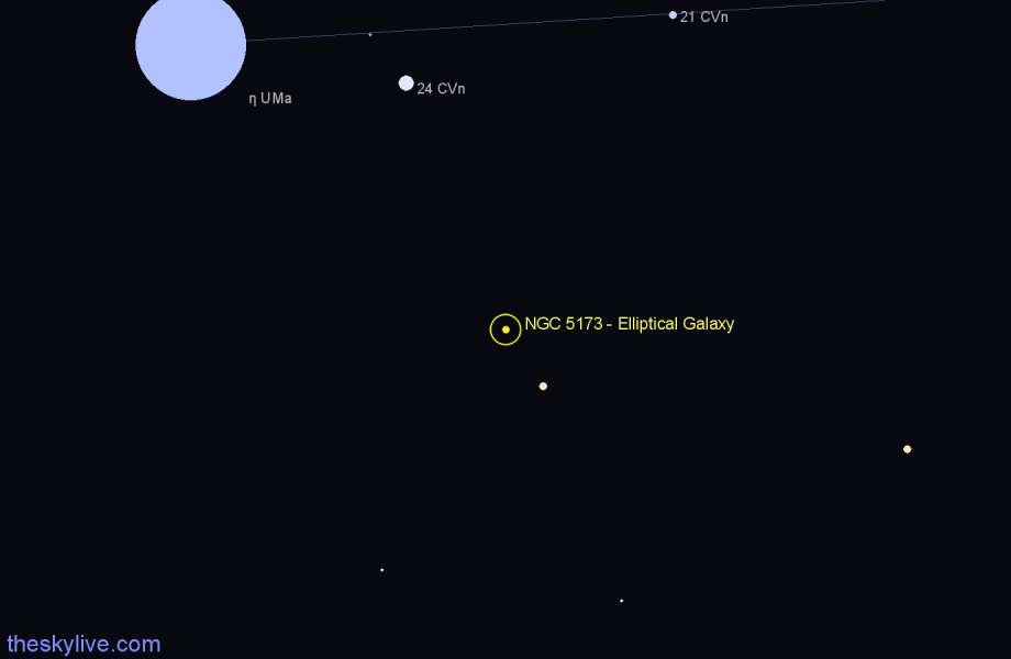 Finder chart NGC 5173 - Elliptical Galaxy in Canes Venatici star
