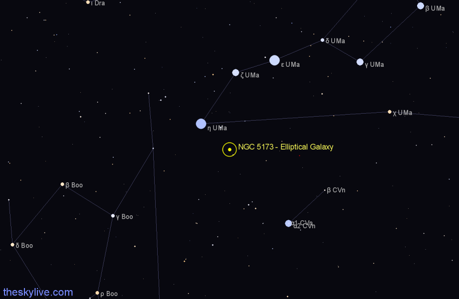 Finder chart NGC 5173 - Elliptical Galaxy in Canes Venatici star