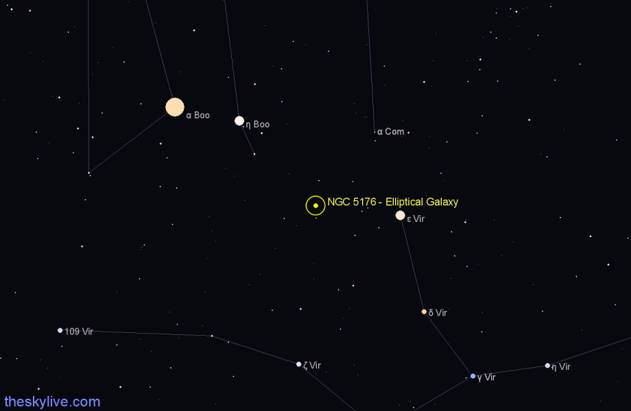 Finder chart NGC 5176 - Elliptical Galaxy in Virgo star