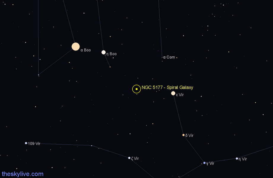 Finder chart NGC 5177 - Spiral Galaxy in Virgo star