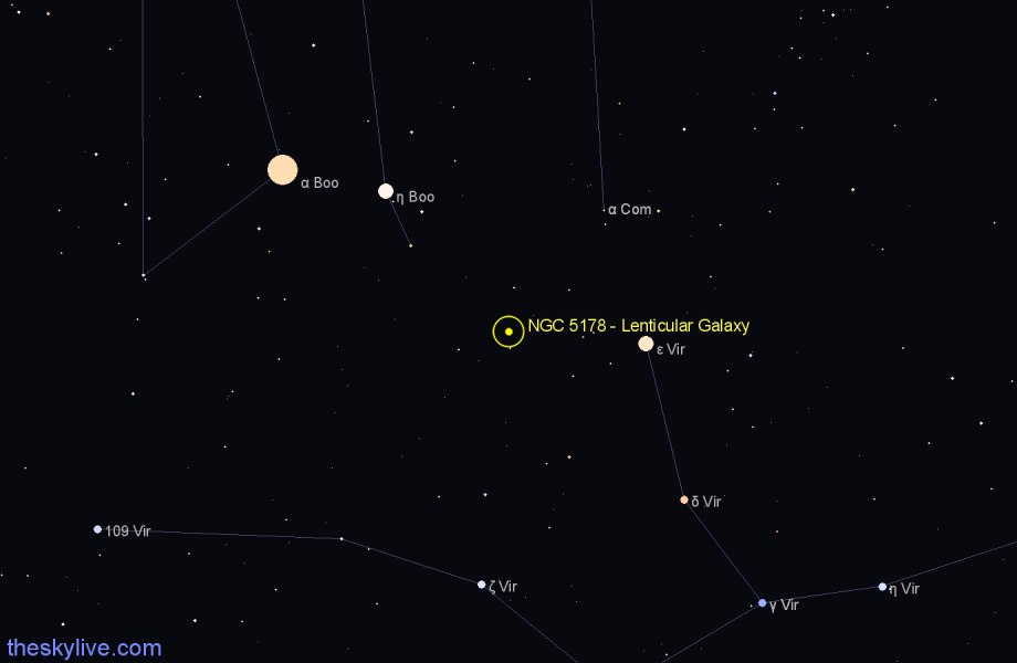 Finder chart NGC 5178 - Lenticular Galaxy in Virgo star