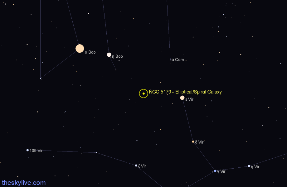 Finder chart NGC 5179 - Elliptical/Spiral Galaxy in Virgo star