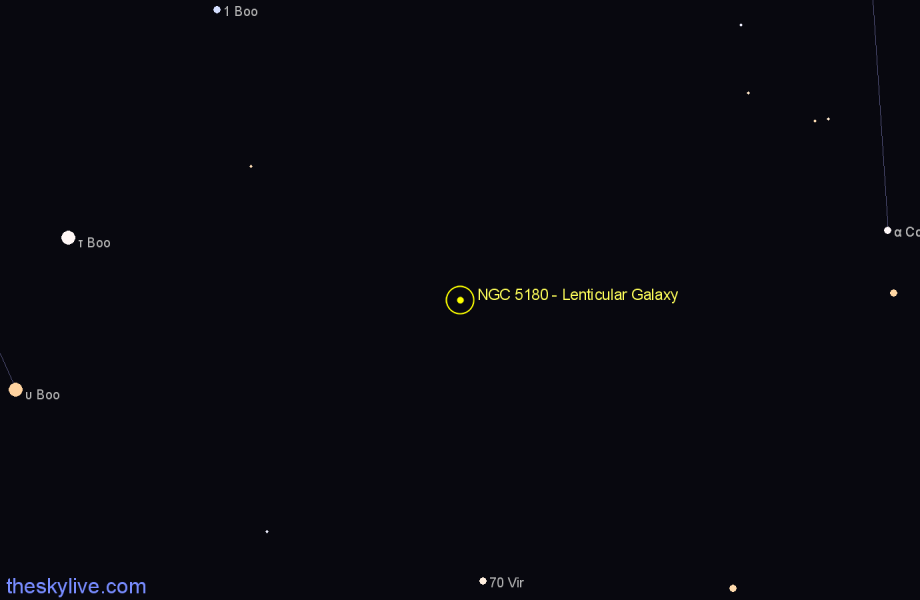 Finder chart NGC 5180 - Lenticular Galaxy in Coma Berenices star