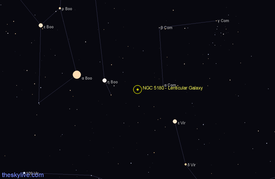 Finder chart NGC 5180 - Lenticular Galaxy in Coma Berenices star