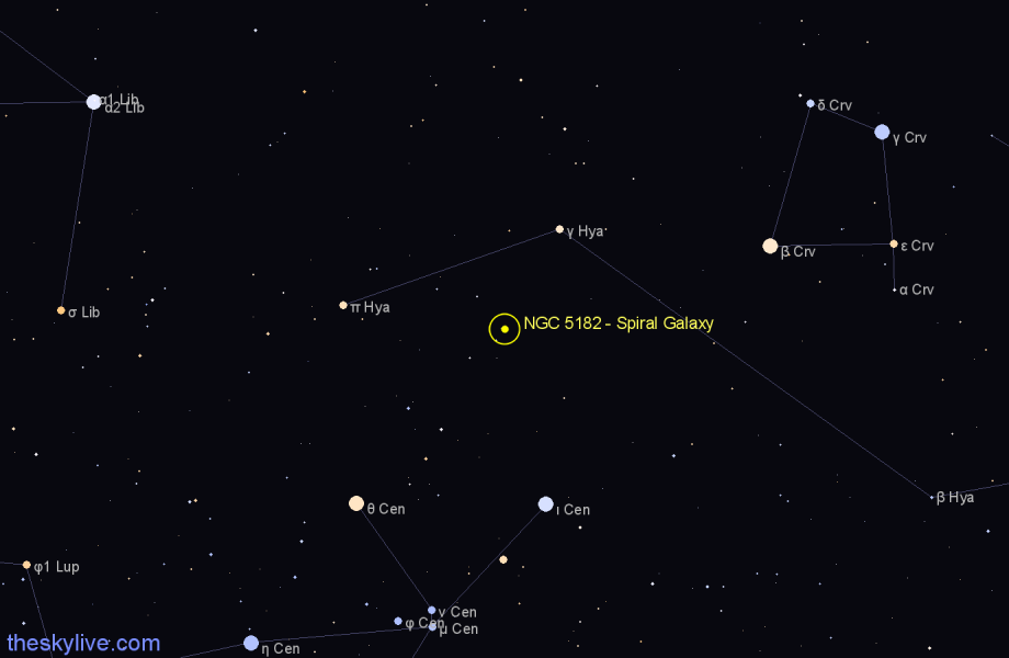 Finder chart NGC 5182 - Spiral Galaxy in Hydra star