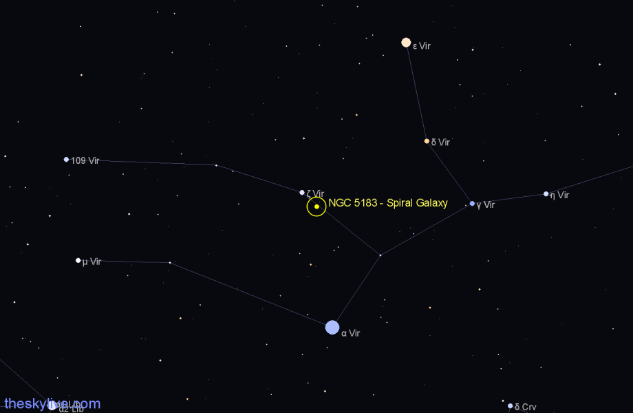 Finder chart NGC 5183 - Spiral Galaxy in Virgo star